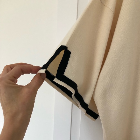 ZANZEA | Women’s Cream W/ Black Boarded Crewneck Short Sleeved Sweater - Picture 3 of 4